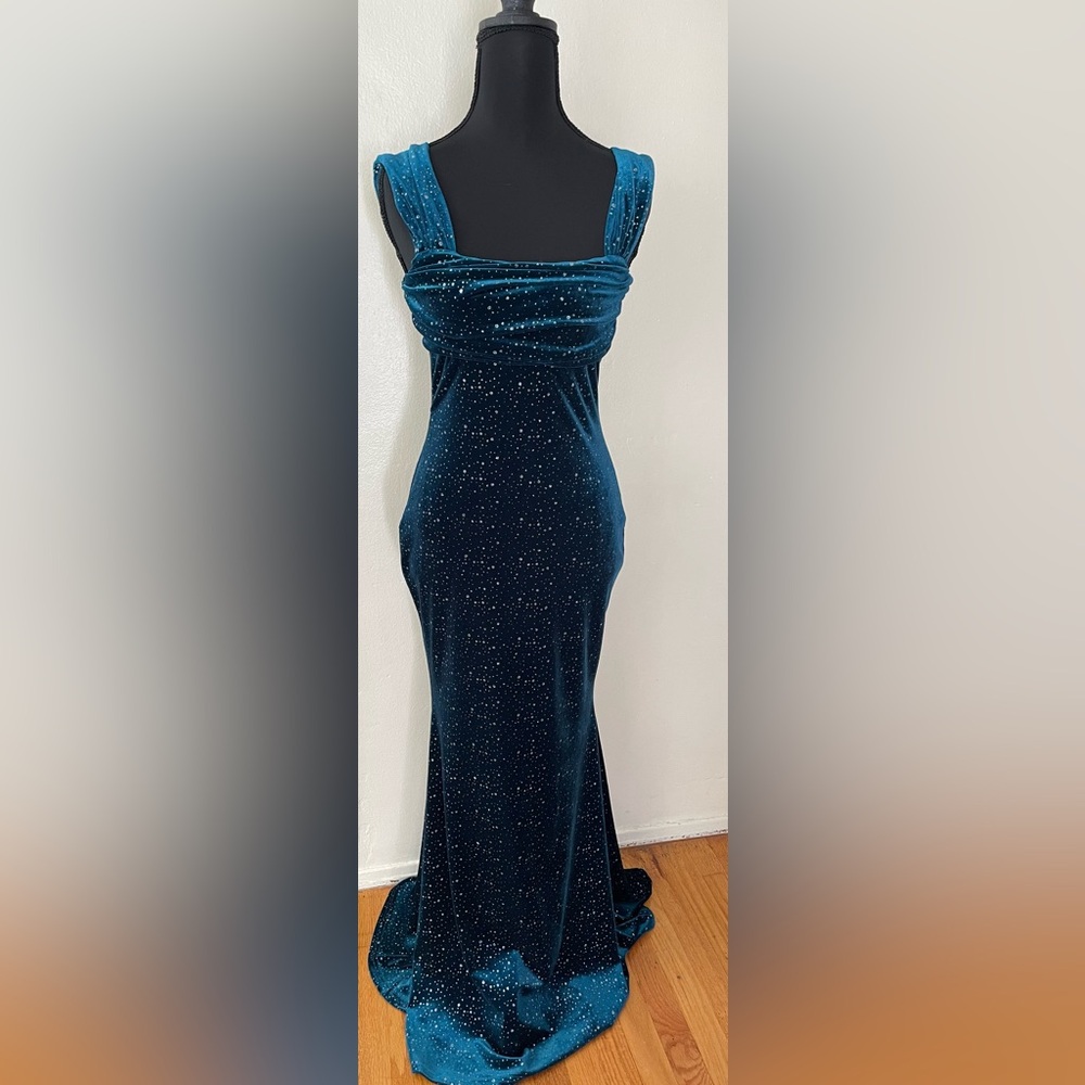 Cider Teal Velvet Maxi Dress